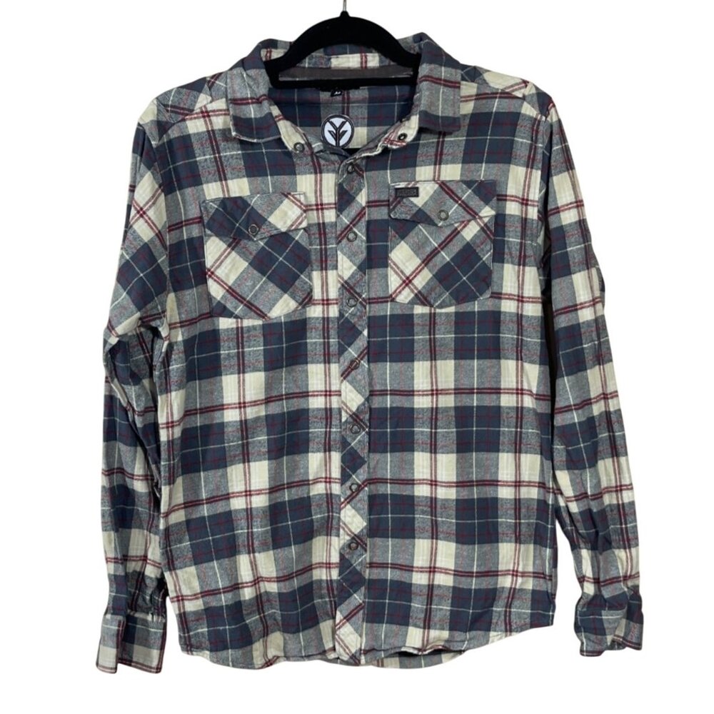 Yee Yee Flannel Snap Front Shirt Plaid Long Sleeve M Medium Grey Red